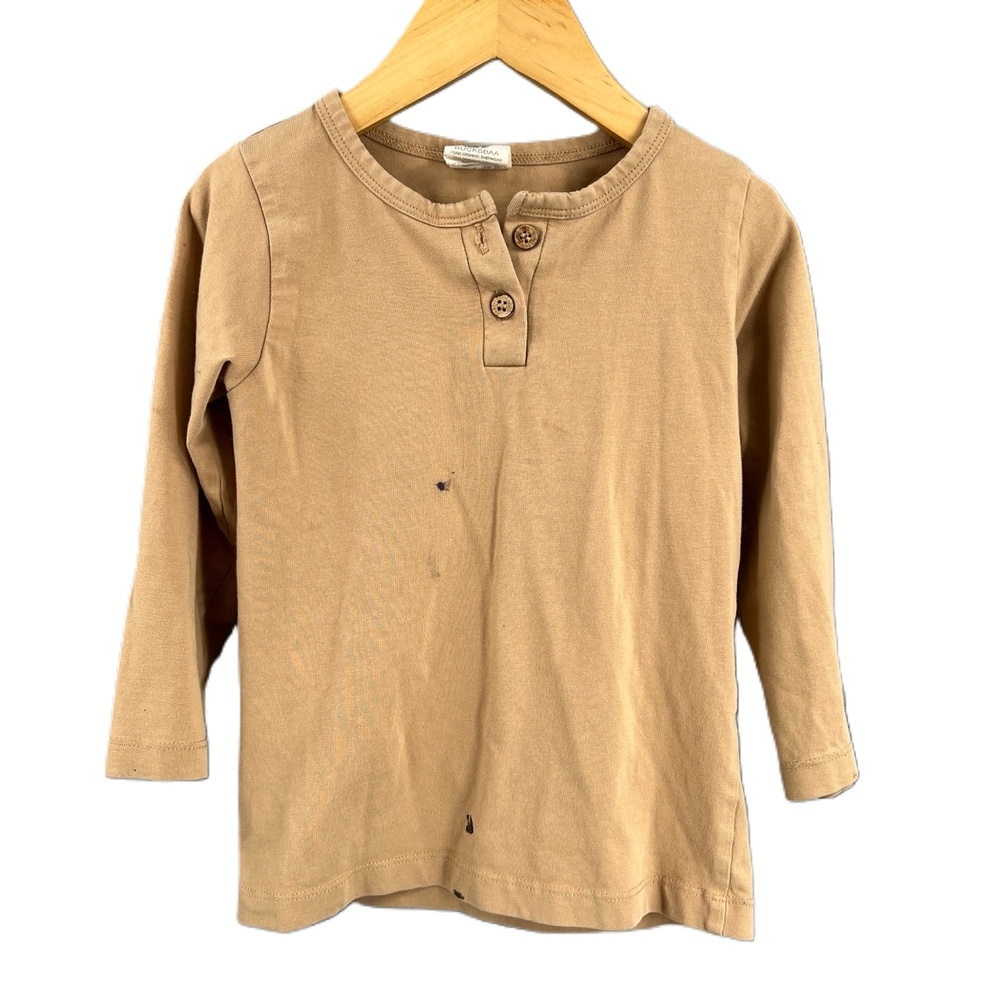 Buck & Baa Kids Top‎ Henley Tan Long Sleeve Organic Cotton Size 3